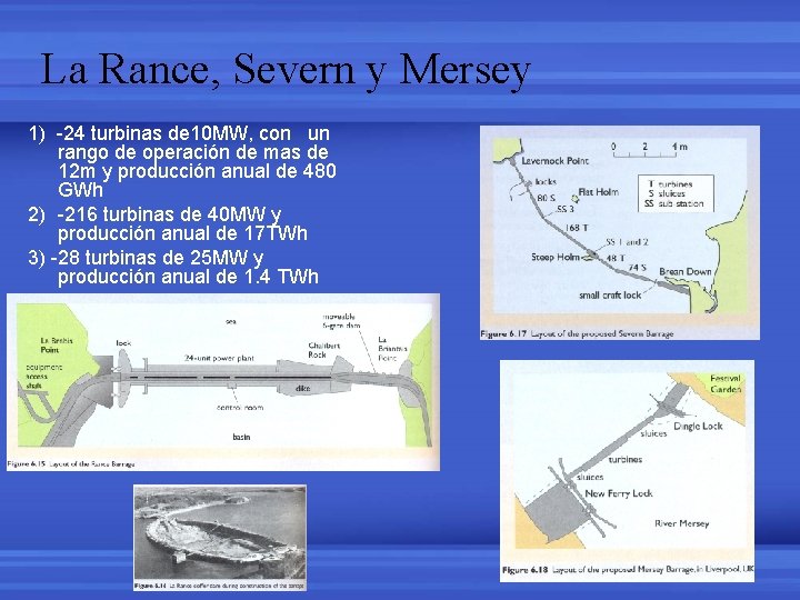 La Rance, Severn y Mersey 1) -24 turbinas de 10 MW, con un rango