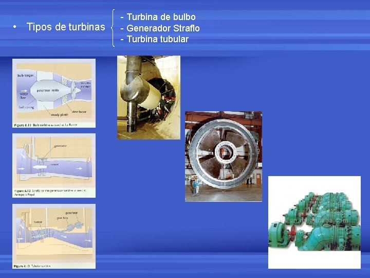  • Tipos de turbinas - Turbina de bulbo - Generador Straflo - Turbina