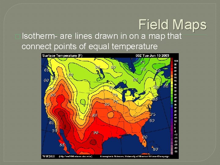 Field Maps � Isotherm- are lines drawn in on a map that connect points
