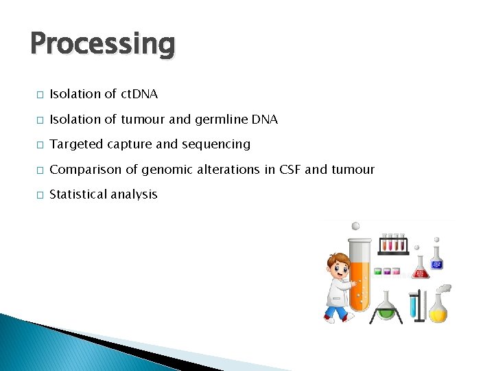 Processing � Isolation of ct. DNA � Isolation of tumour and germline DNA �