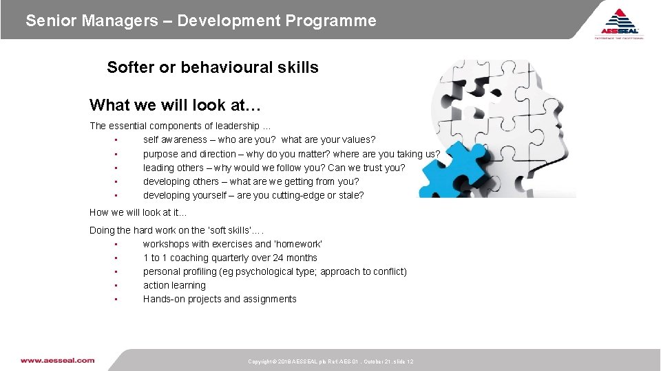 Senior Managers – Development Programme Softer or behavioural skills What we will look at… Senior Managers – Development Programme Softer or behavioural skills What we will look at…