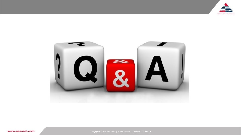Questions Copyright © 2018 AESSEAL plc Ref: AES-01 , October 21, slide 13 Questions Copyright © 2018 AESSEAL plc Ref: AES-01 , October 21, slide 13