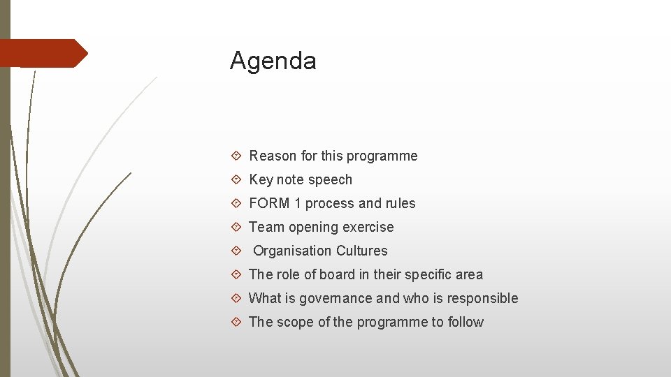 Agenda Reason for this programme Key note speech FORM 1 process and rules Team Agenda Reason for this programme Key note speech FORM 1 process and rules Team