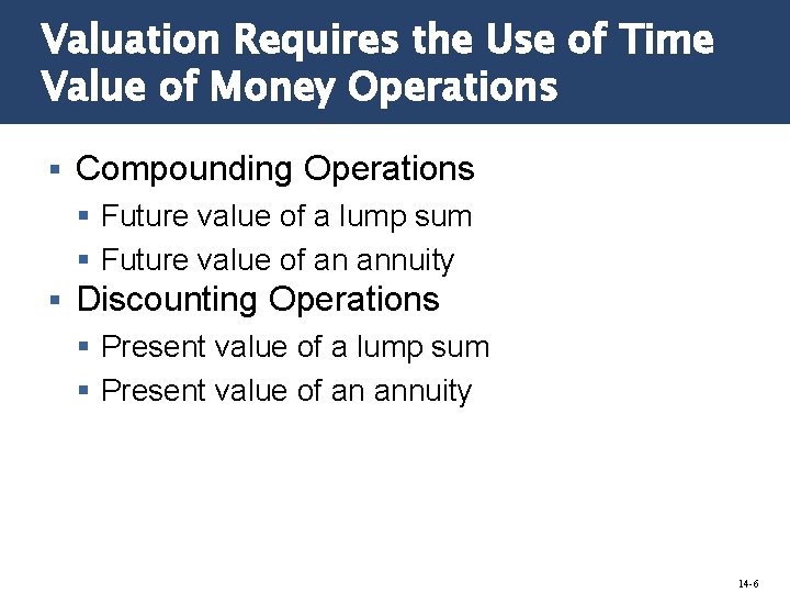 Valuation Requires the Use of Time Value of Money Operations § Compounding Operations §