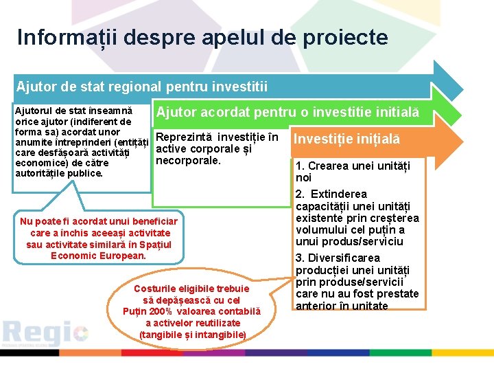 Informații despre apelul de proiecte Ajutor de stat regional pentru investitii Ajutorul de stat