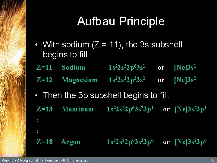 Aufbau Principle • With sodium (Z = 11), the 3 s subshell begins to