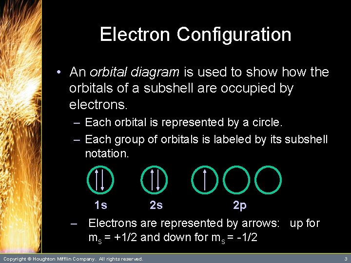 Electron Configuration • An orbital diagram is used to show the orbitals of a