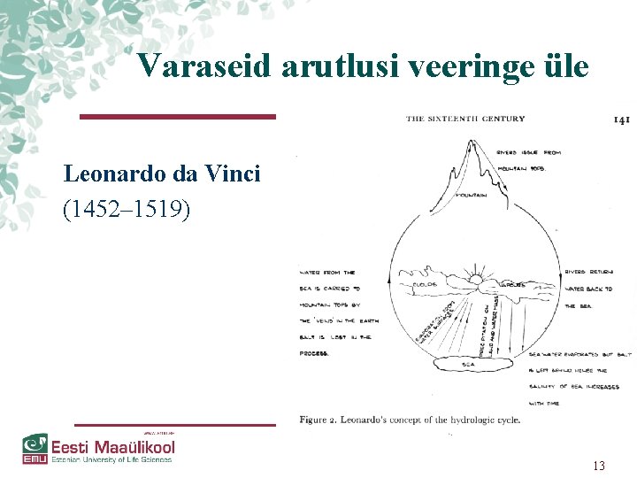 Varaseid arutlusi veeringe üle Leonardo da Vinci (1452– 1519) 13 