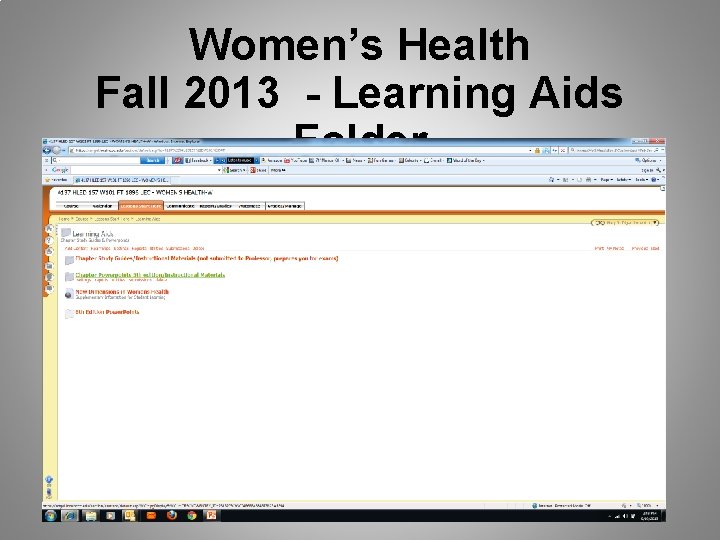 Women’s Health Fall 2013 - Learning Aids Folder 