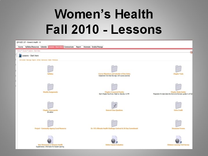 Women’s Health Fall 2010 - Lessons 