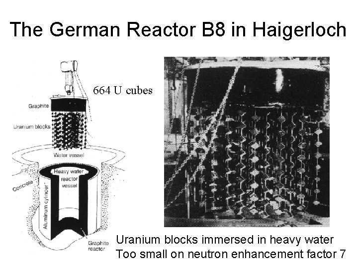The German Reactor B 8 in Haigerloch 664 U cubes Uranium blocks immersed in