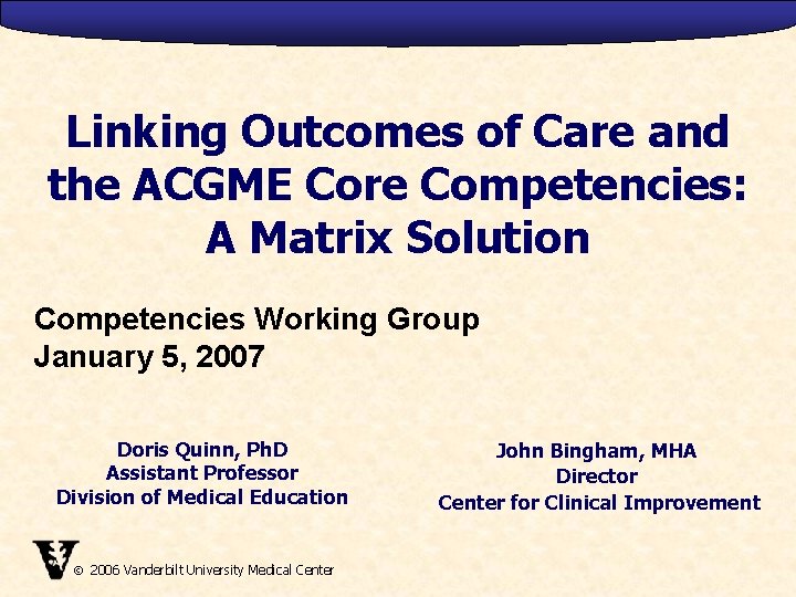 Linking Outcomes of Care and the ACGME Core Competencies: A Matrix Solution Competencies Working