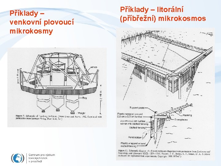 Příklady – venkovní plovoucí mikrokosmy Příklady – litorální (příbřežní) mikrokosmos 