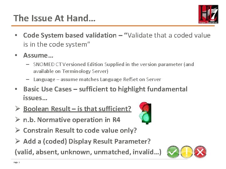 The Issue At Hand… • Code System based validation – “Validate that a coded