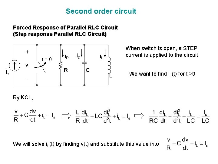 Second order circuit Forced Response of Parallel RLC Circuit (Step response Parallel RLC Circuit)