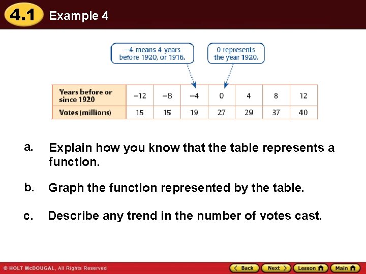 4. 1 Example 4 a. Explain how you know that the table represents a