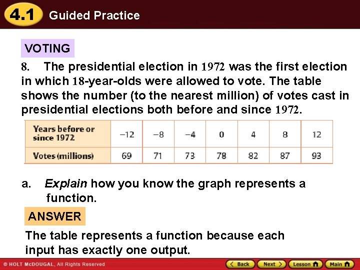4. 1 Guided Practice VOTING 8. The presidential election in 1972 was the first