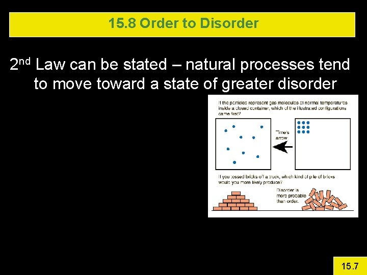 15. 8 Order to Disorder 2 nd Law can be stated – natural processes