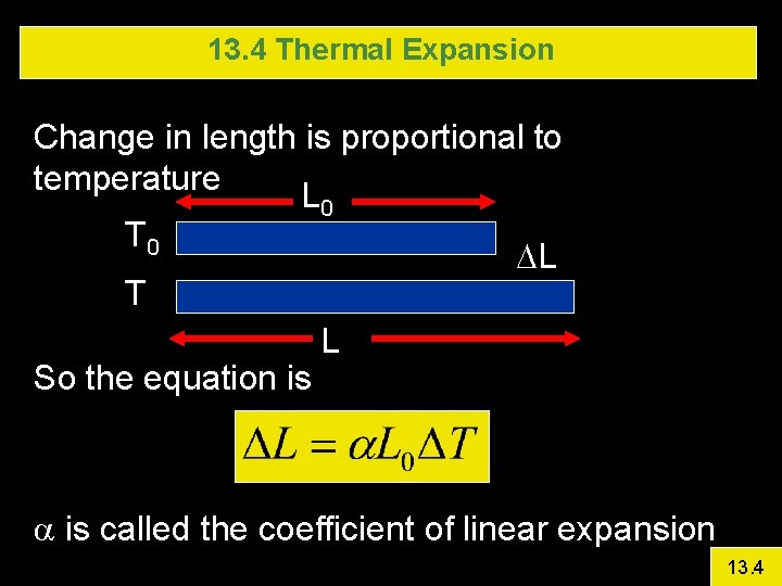 13. 4 Thermal Expansion Change in length is proportional to temperature L T 0