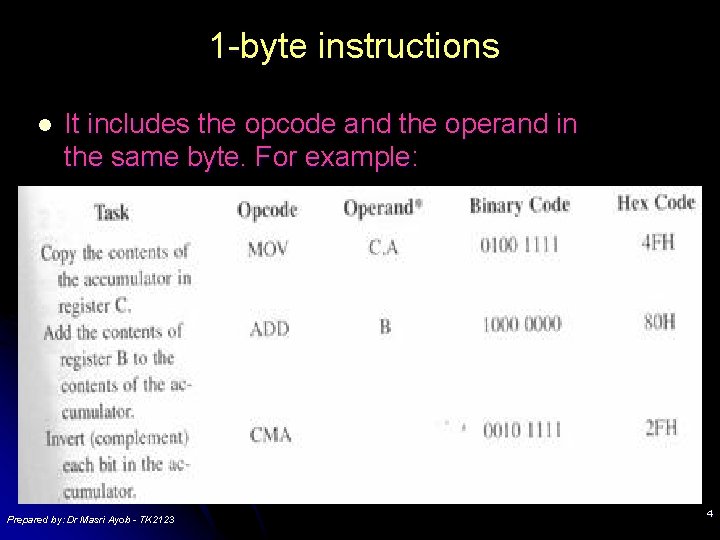 1 -byte instructions l It includes the opcode and the operand in the same