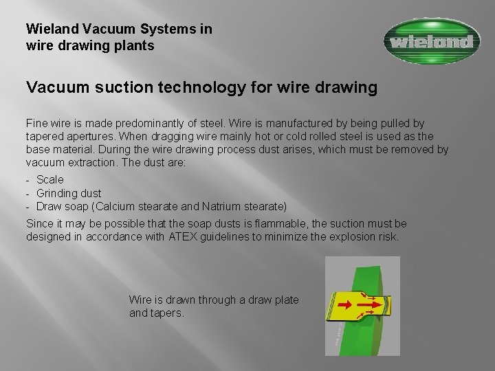 Wieland Vacuum Systems in wire drawing plants Vacuum suction technology for wire drawing Fine