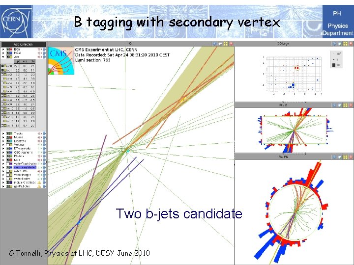 B tagging with secondary vertex Two b-jets candidate G. Tonnelli, Physics at LHC, DESY