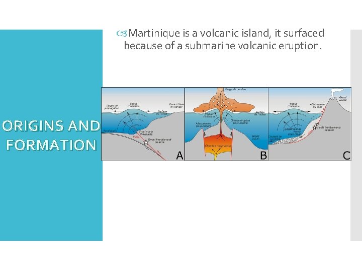  Martinique is a volcanic island, it surfaced because of a submarine volcanic eruption.