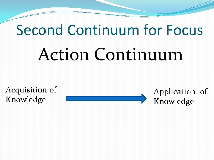 Second Continuum for Focus Action Continuum Acquisition of Knowledge Application of Knowledge Second Continuum for Focus Action Continuum Acquisition of Knowledge Application of Knowledge
