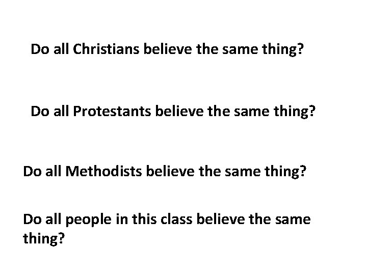 Do all Christians believe the same thing? Do all Protestants believe the same thing?