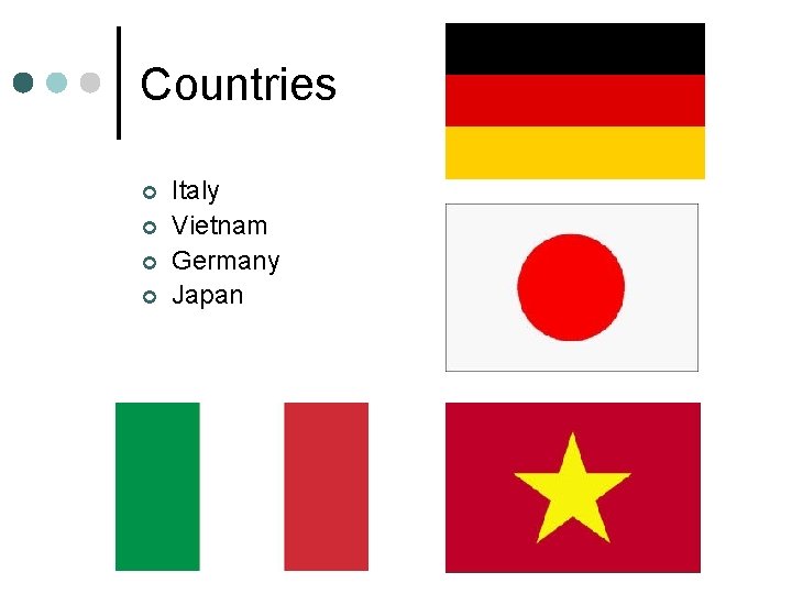 Countries ¢ ¢ Italy Vietnam Germany Japan 