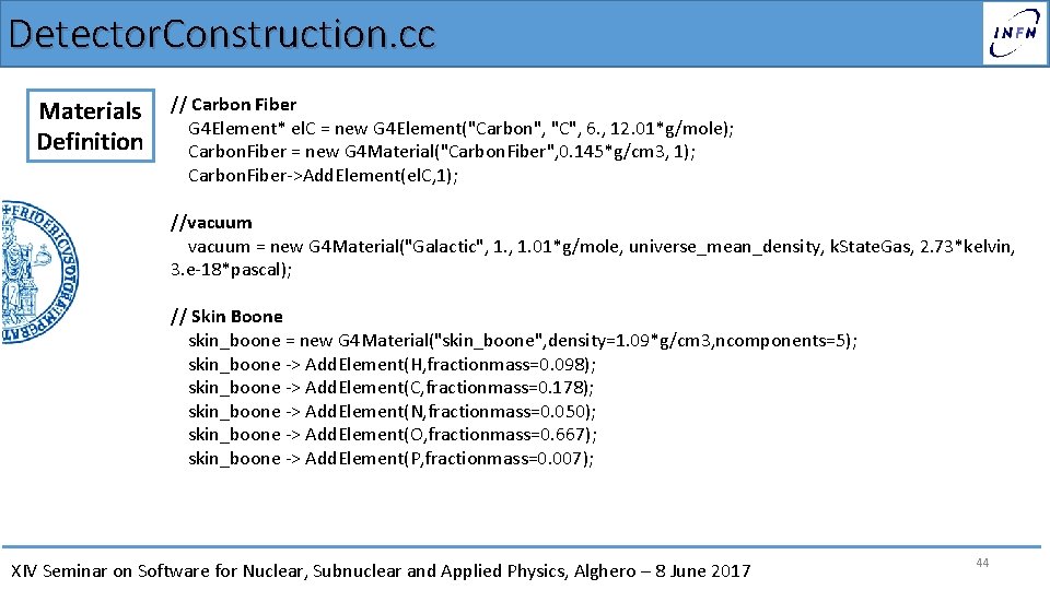 Detector. Construction. cc Materials Definition // Carbon Fiber G 4 Element* el. C =