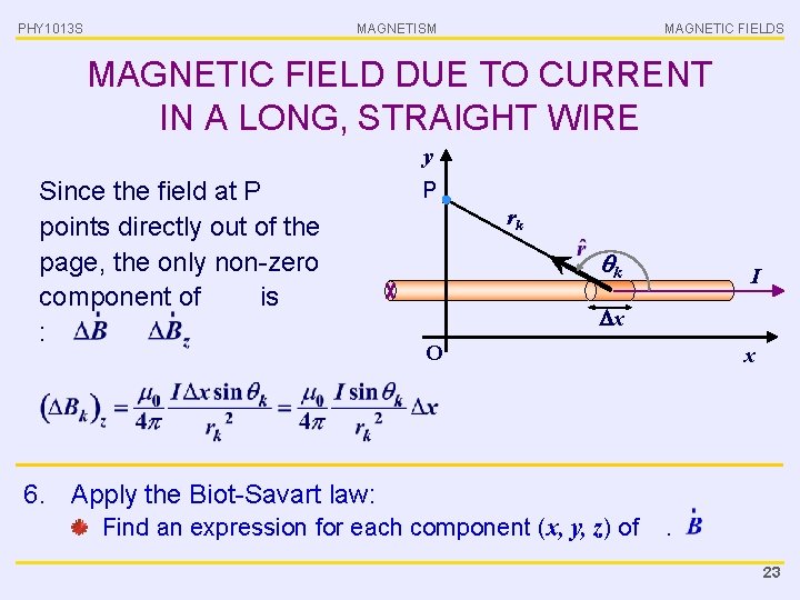 PHY 1013 S MAGNETISM MAGNETIC FIELDS MAGNETIC FIELD DUE TO CURRENT IN A LONG,