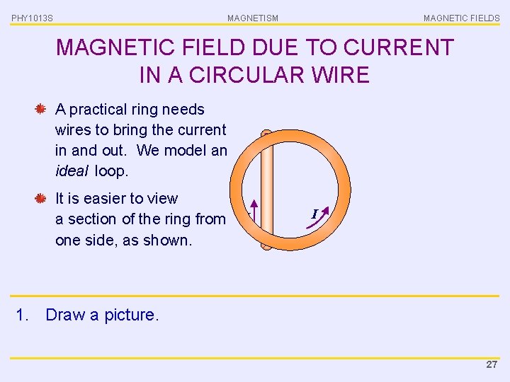 PHY 1013 S MAGNETISM MAGNETIC FIELDS MAGNETIC FIELD DUE TO CURRENT IN A CIRCULAR