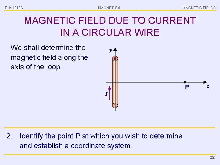 PHY 1013 S MAGNETISM MAGNETIC FIELDS MAGNETIC FIELD DUE TO CURRENT IN A CIRCULAR