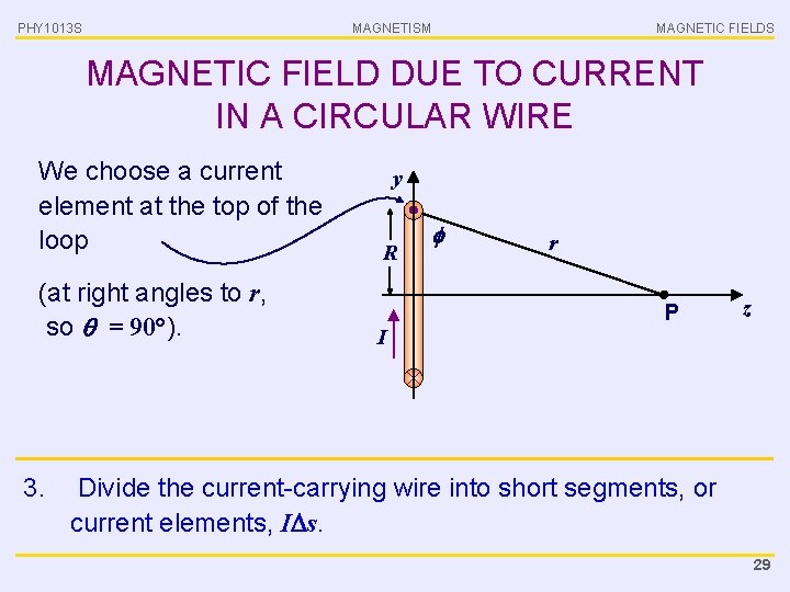 PHY 1013 S MAGNETISM MAGNETIC FIELDS MAGNETIC FIELD DUE TO CURRENT IN A CIRCULAR