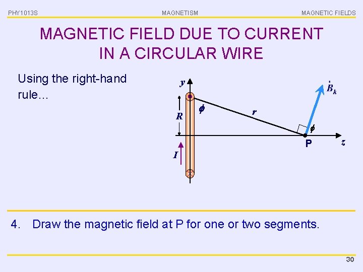 PHY 1013 S MAGNETISM MAGNETIC FIELDS MAGNETIC FIELD DUE TO CURRENT IN A CIRCULAR