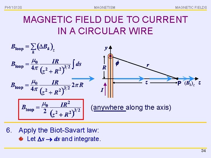 PHY 1013 S MAGNETISM MAGNETIC FIELDS MAGNETIC FIELD DUE TO CURRENT IN A CIRCULAR