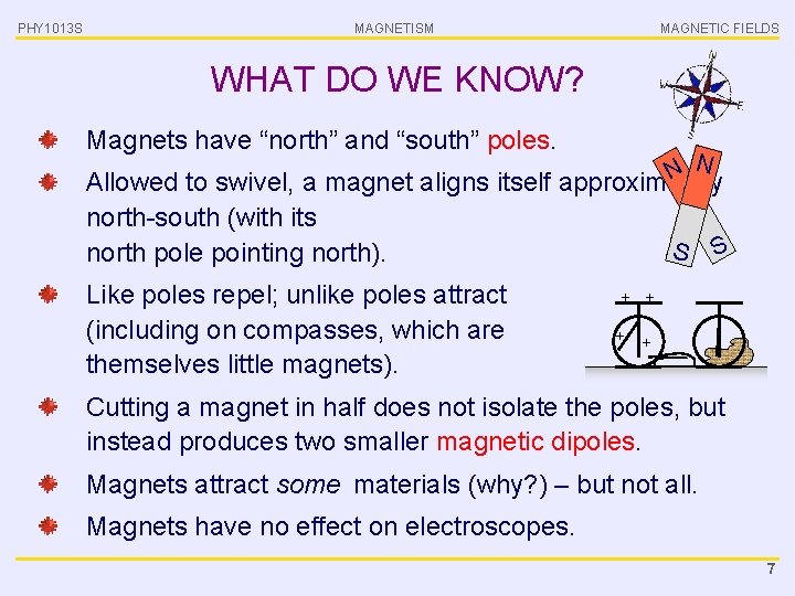 PHY 1013 S MAGNETISM MAGNETIC FIELDS WHAT DO WE KNOW? Magnets have “north” and