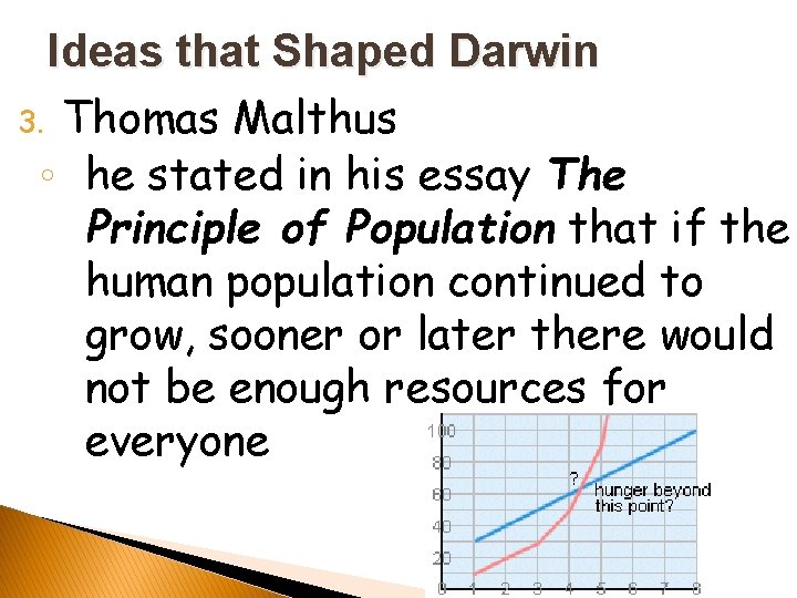 Ideas that Shaped Darwin 3. Thomas Malthus ◦ he stated in his essay The