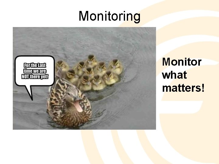 Monitoring Monitor what matters! 