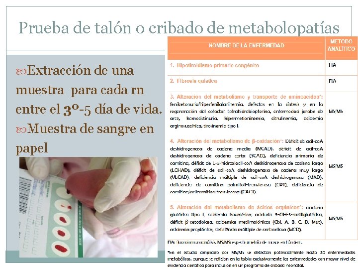 Prueba de talón o cribado de metabolopatías Extracción de una muestra para cada rn