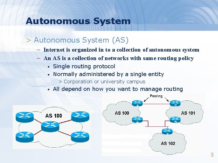 Autonomous System > Autonomous System (AS) – Internet is organized in to a collection