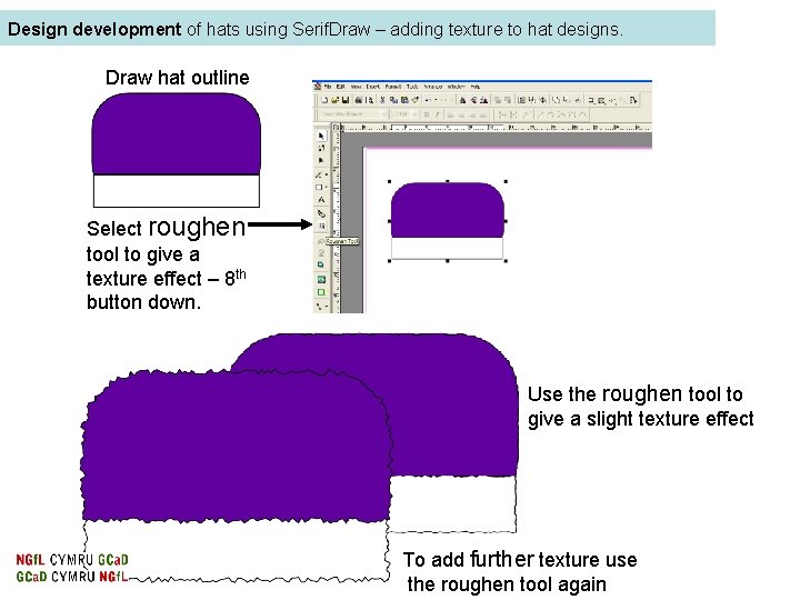 Design development of hats using Serif. Draw – adding texture to hat designs. Draw