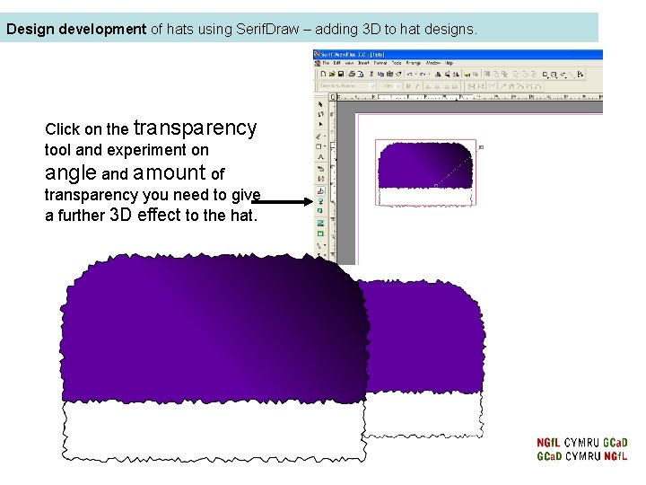 Design development of hats using Serif. Draw – adding 3 D to hat designs.