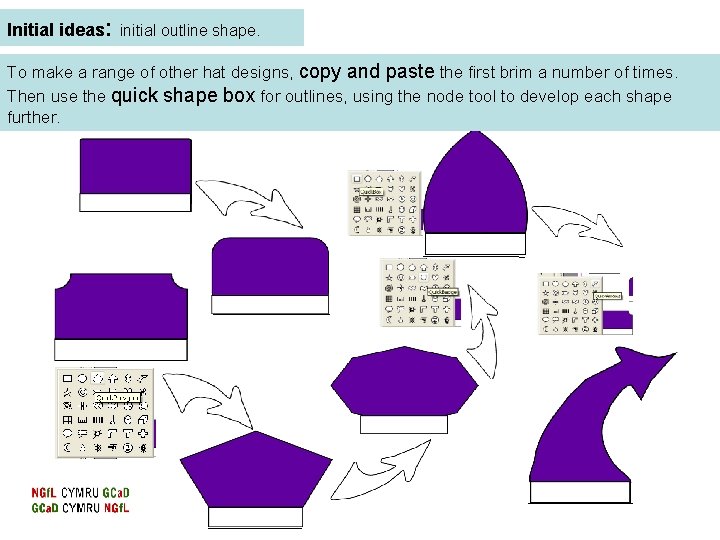 Initial ideas: initial outline shape. To make a range of other hat designs, copy