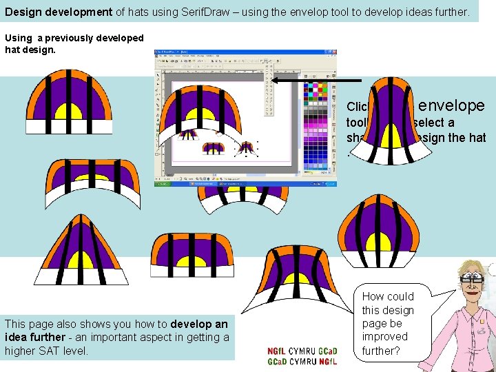 Design development of hats using Serif. Draw – using the envelop tool to develop