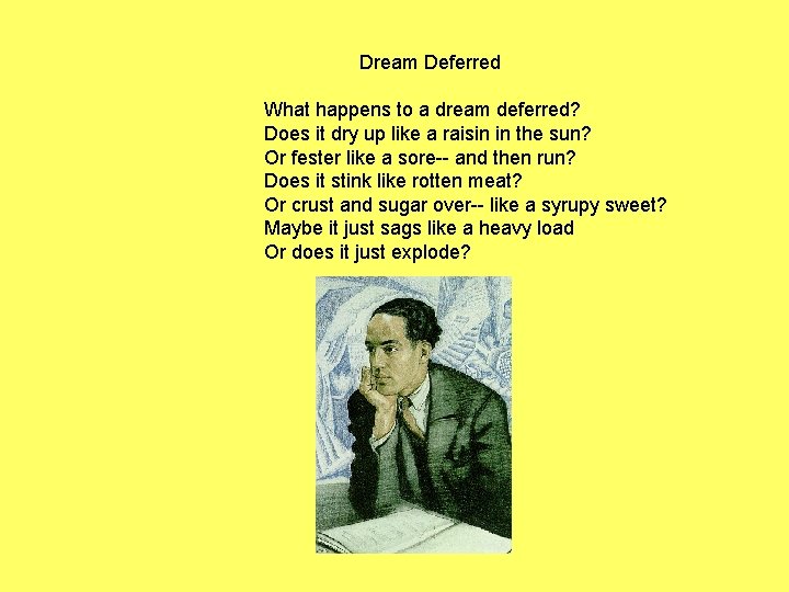 Dream Deferred What happens to a dream deferred? Does it dry up like a