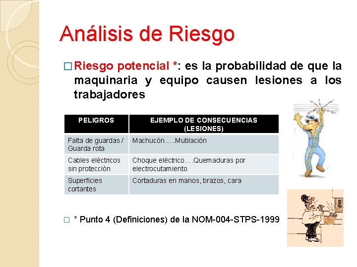 Análisis de Riesgo � Riesgo potencial *: es la probabilidad de que la maquinaria Análisis de Riesgo � Riesgo potencial *: es la probabilidad de que la maquinaria
