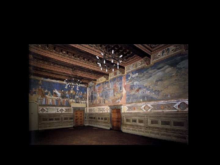 Ambroggio Lorenzetti (kolem 1290 -1348) Alegorie dobré a špatné vlády, Sala dei Nove, Palazzo