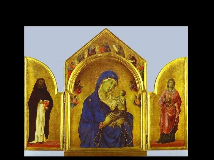 Duccio di Buonisegna Panna Marie se sv. Dominikem a sv. Aureou, National Gallery London,